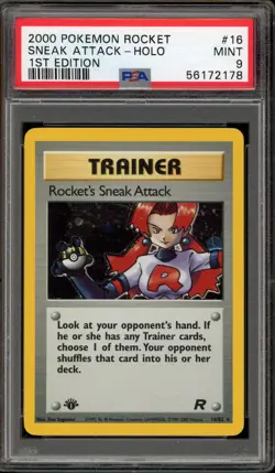 Pokemon Rocket's Sneak Attack Team Rocket 1st Edition Holo Rare #16 PSA 9 Mint - Image 1