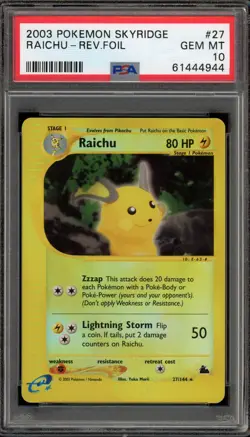 Pokemon Raichu Skyridge Reverse Holo Rare #27 PSA 10 Gem Mint - Image 1