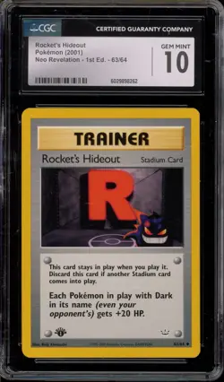 Pokemon Rocket's Hideout Neo Revelation 1st Edition #63 CGC 10 Gem Mint - Image 1