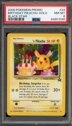 Pokemon Birthday Pikachu Black Star Holo Promo #24 PSA 8 - Image 1