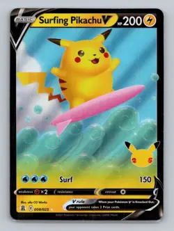 Surfing Pikachu V 008/025 Ultra Rare Celebrations NM Pokemon - Image 1