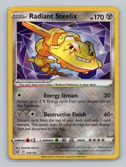 Radiant Steelix 124/196 Radiant Rare SWSH11: Lost Origin NM Pokemon - Image 1