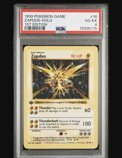 1999 POKEMON GAME #16 ZAPDOS-HOLO 1ST EDITION PSA 4 POP 209 - Image 1