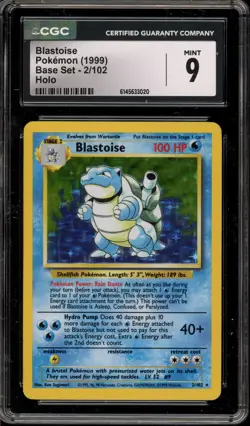Pokemon Blastoise Base Set Unlimited Holo Rare #2 CGC 9 Mint - Image 1