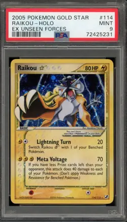 Pokemon Raikou Gold Star EX Unseen Forces Holo Ultra Rare #114 PSA 9 Mint - Image 1