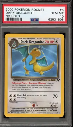 Pokemon Dark Dragonite Team Rocket NO HOLO ERROR Rare #5 PSA 10 Gem Mint - Image 1