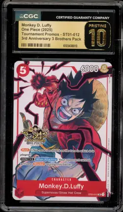 One Piece CCG Monkey.D.Luffy 3rd Ann. 3 Brothers Promo ST01-012 CGC 10 Pristine - Image 1