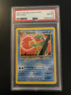 Vintage 2001 P.M. Neo Discovery POLITOED Pokemon Card #27: PSA 8 NM-MT - Image 1
