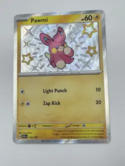 Pawmi Paldean Fates 142/091 Holo Shiny Rare Pokemon Card TCG NM+ - Image 1