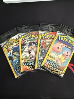 POKEMON Sun & Moon COSMIC ECLIPSE 3 Card Mini Booster Pack -4 Packs Art Set 2019 - Image 1