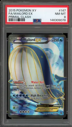 Pokemon Wailord EX XY Primal Clash Full Art #147 PSA 8 - Image 1