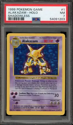 Pokemon Alakazam Base Set Shadowless Holo Rare #1 PSA 7 - Image 1