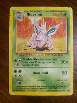 Pokemon TCG Nidorino Base Set 37/102 Regular Unlimited Uncommon HP - Image 1