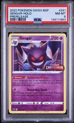 2022 POKEMON SWSH BLACK STAR PROMO PRERELEASE #241 GENGAR-HOLO PSA 8 - Image 1