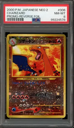 Pokemon Charizard Neo 2 Japanese Reverse Holo Promo #006 PSA 8 - Image 1