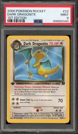 Pokemon Dark Dragonite Team Rocket 1st Edition NON Holo Rare #22 PSA 9 Mint - Image 1