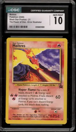 Pokemon Moltres Movie 2000 Black Star Promo #21 AOKI ERROR CGC 10 Gem Mint - Image 1