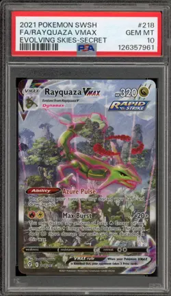 Pokemon Rayquaza VMAX Evolving Skies Secret Rare Full Alt Art #218 PSA 10 - Image 1
