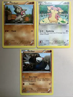 [Miscut OC Error] 3x Pokemon Card Lot: Excadrill Trainer Kit (/30) Sequential NM - Image 1