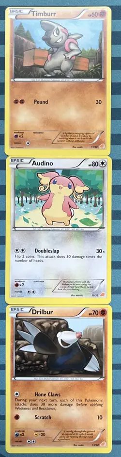 [Miscut OC Error] 3x Pokemon Card Lot: Excadrill Trainer Kit (/30) Sequential NM - Image 2