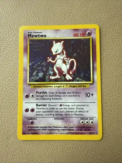 Mewtwo Base Set Holo Rare 10/102 60 HP Pokemon Card English Wizards 1999 Vintage - Image 1