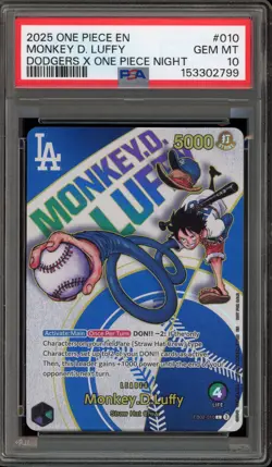One Piece CCG Monkey.D.Luffy Dodgers X One Piece Night EB02-010 PSA 10 Gem Mint - Image 1
