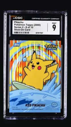 2000 TOPPS POKEMON TV ANIMATION SER 2 STICK-ONS #8 PIKACHU CGC 9 SURFING PIKACHU - Image 1