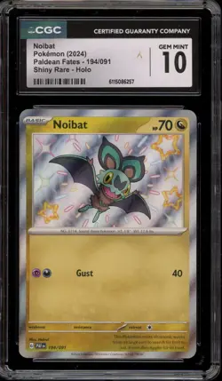 Pokemon Noibat Paldean Fates Holo Shiny Rare #194 CGC 10 Gem Mint - Image 1