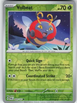 Volbeat 009/167 Common Twilight Masquerade Pokemon Reverse Holo Near Mint - Image 1