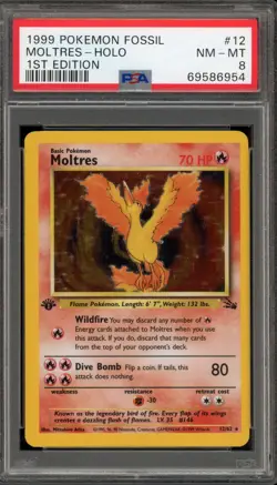 Pokemon Moltres Fossil 1st Edition Holo Rare #12 PSA 8 - Image 1