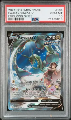 2021 Pokemon Evolving Skies Rayquaza V #194 GEM MT PSA 10 Alternate Full Art - Image 1