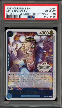 One Piece CCG Mr.2.Bon.Kurel(Bentham) Store Champ Particip. V.2 OP01-084 PSA 10 - Image 1