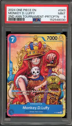 One Piece CCG Monkey.D.Luffy 2nd Ann Tournament Participation P-043 PSA 9 Mint - Image 1