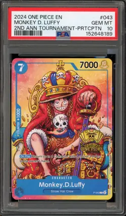 One Piece CCG Monkey.D.Luffy 2nd Ann Tournament Participation P-043 PSA 10 - Image 1