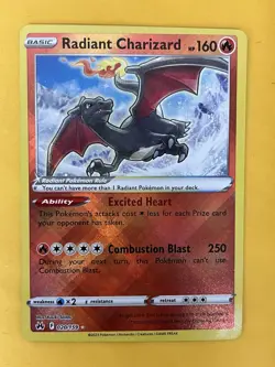 Radiant Charizard 020/159 Pokemon Crown Zenith + Charizard Card Stand - Image 1