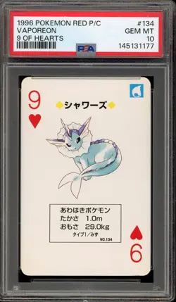Pokemon Vaporeon 9 of Hearts Red Playing Cards Japanese #134 PSA 10 Gem Mint - Image 1