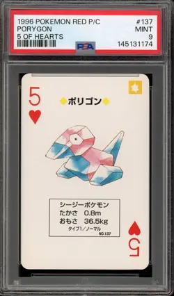Pokemon Porygon 5 of Hearts Red Playing Cards Japanese #137 PSA 9 Mint - Image 1