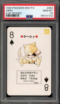 Pokemon Abra 8 of Spades Red Playing Cards Japanese #063 PSA 10 Gem Mint - Image 1