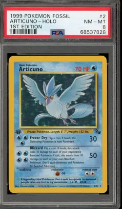 Pokemon Articuno Fossil 1st Edition Holo Rare #2 PSA 8 - Image 1