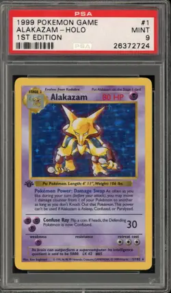 Pokemon Alakazam Base Set Shadowless 1st Edition Holo Rare #1 PSA 9 Mint - Image 1