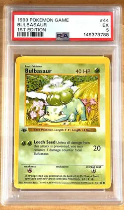 First Edition 1999 Pokemon TCG Bulbasaur #44 PSA 5 EX Base Set Shadowless - Image 1