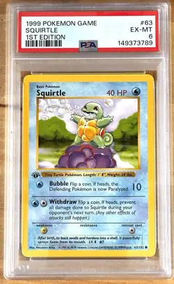 First Edition 1999 Pokemon TCG Squirtle #63 PSA 6 EX-MT - Image 1