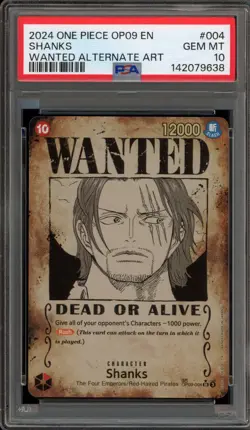 One Piece CCG Shanks Wanted Alternate Art OP09-004 PSA 10 Gem Mint - Image 1