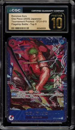 One Piece CCG Roronoa Zoro Flagship BTL Top 8 JPN Promo ST21-015 CGC 10 Pristine - Image 1