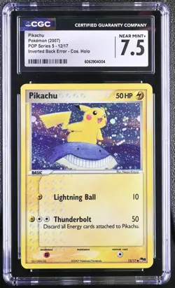 CGC 7.5 Pikachu 2007 POP Series 5 Holo 12/17 Inverted Back Error Pokemon Card - Image 1