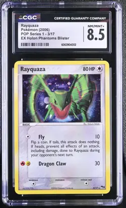 CGC 8.5 Rayquaza 2006 POP Series 1 3/17 Holo SWIRL Pokemon Card - Image 1