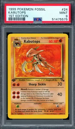 PSA 9 Pokemon 1999 1st Edition Fossil Kabutops Rare #24 - Image 1