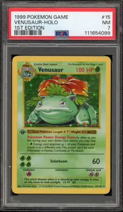 Pokemon Venusaur Base Set Shadowless 1st Edition Holo Rare #15 PSA 7 - Image 1