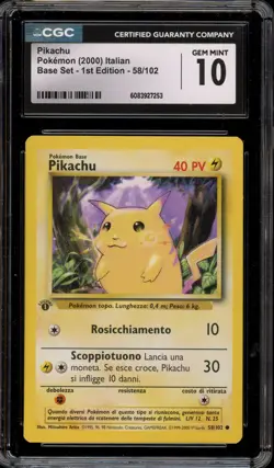 Pokemon Pikachu Base Set 1st Edition ITALIAN #58 CGC 10 Gem Mint - Image 1