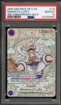 One Piece CCG Monkey.D.Luffy 3rd Anniversary Gold OP05-119 PSA 10 Gem Mint - Image 1